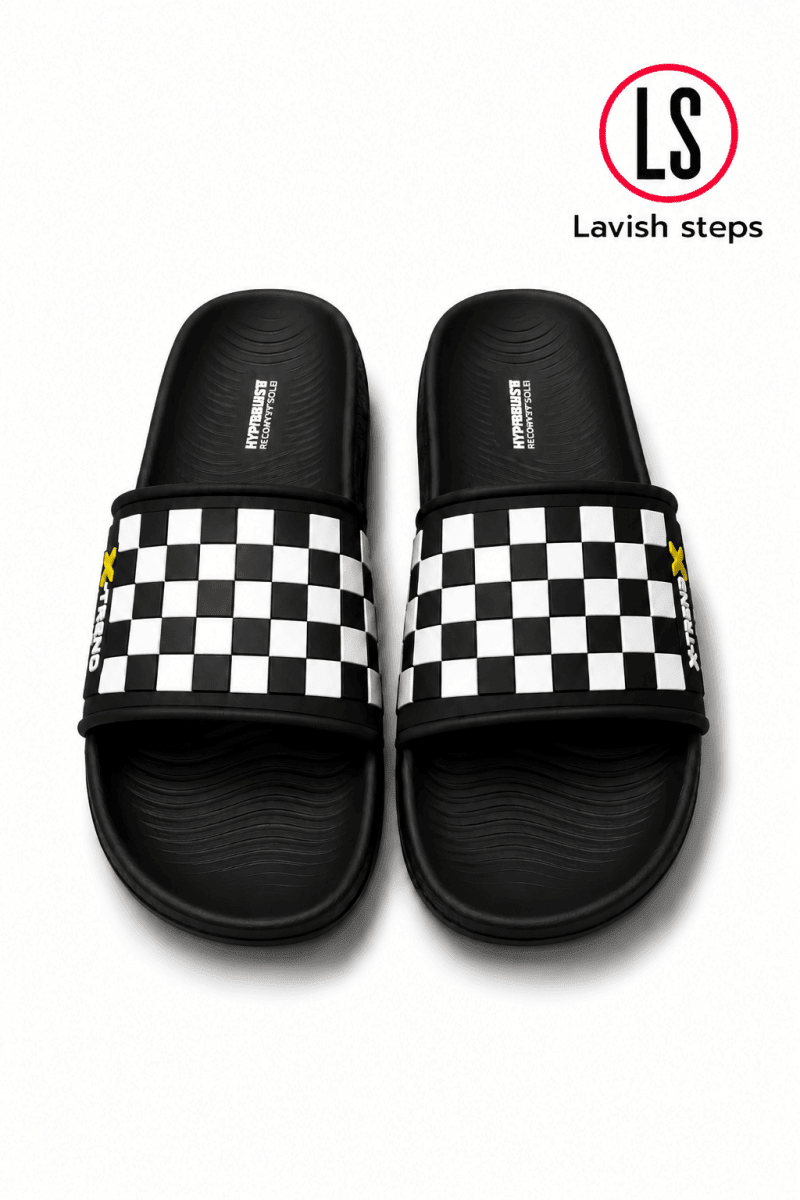 LAVISH ELITE CHECK SLIDES | HYPER BURST RECOVERY SOLE | “LIMITED EDITION” - Lavish Steps TT