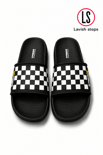 LAVISH ELITE CHECK SLIDES | HYPER BURST RECOVERY SOLE | “LIMITED EDITION” - Lavish Steps TT